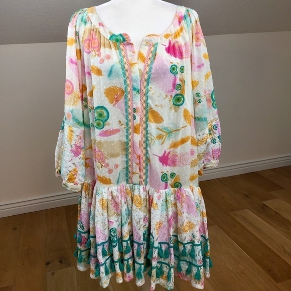 Vintage Y2K Bohemian Drop Waist Cotton Midi Dress - Picture 1 of 16